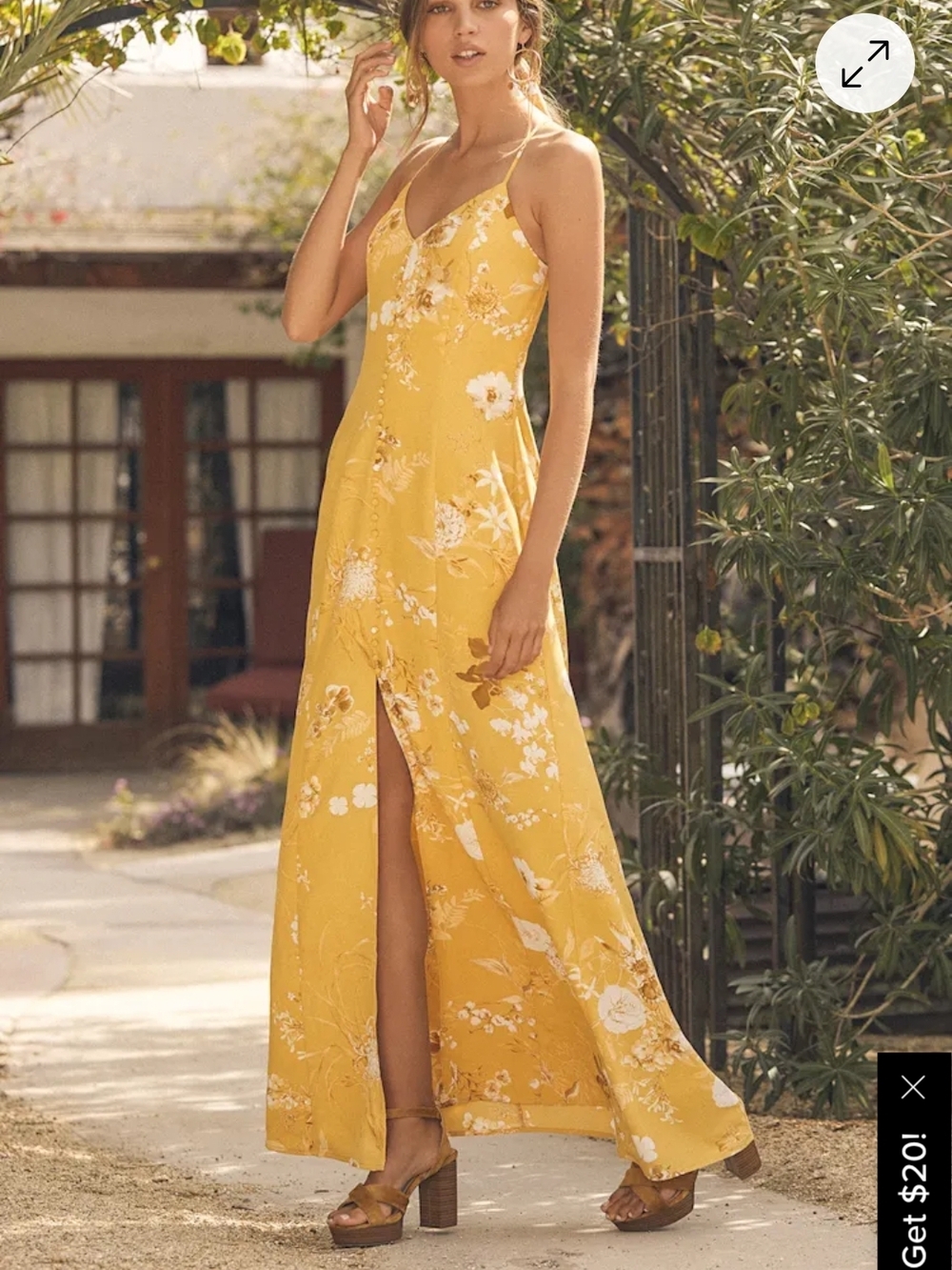Crista Yellow Print Button-Front Maxi Dress